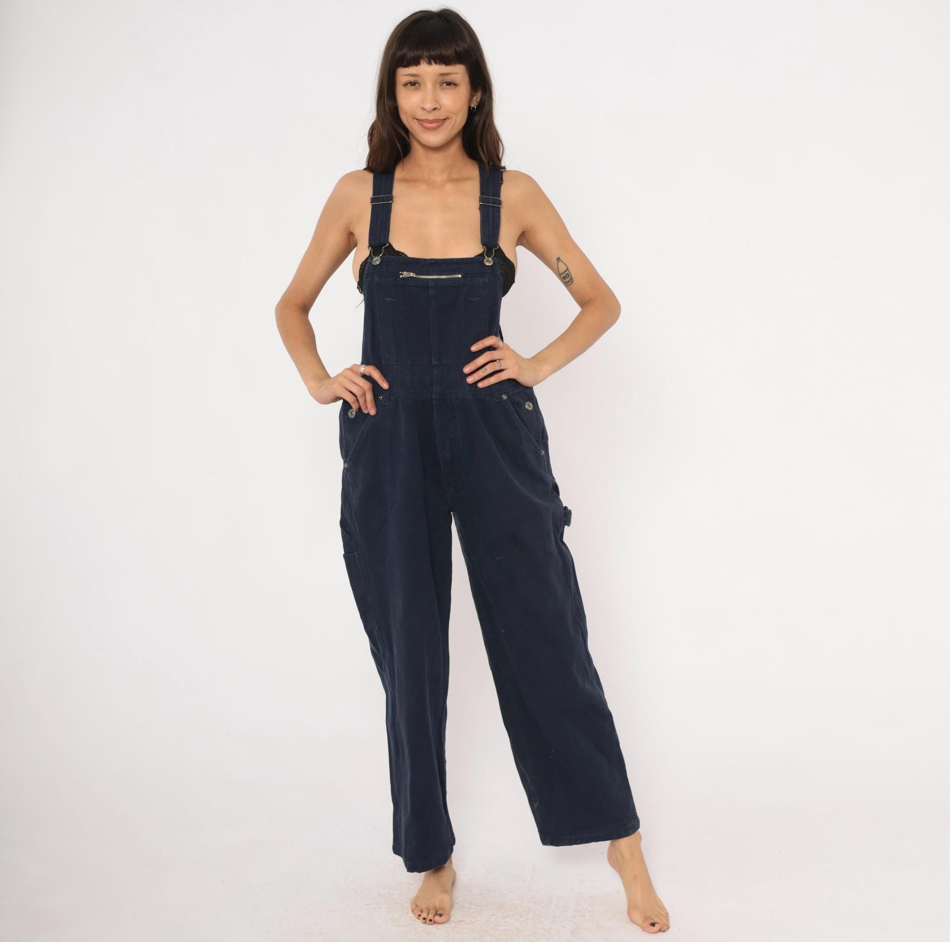Y2K Route 66 Navy Denim Carpenter Overalls Straight Leg Medium M