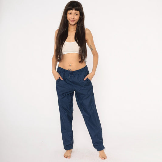 90s Asics Navy Windbreaker Track Pants Straight Leg Medium M