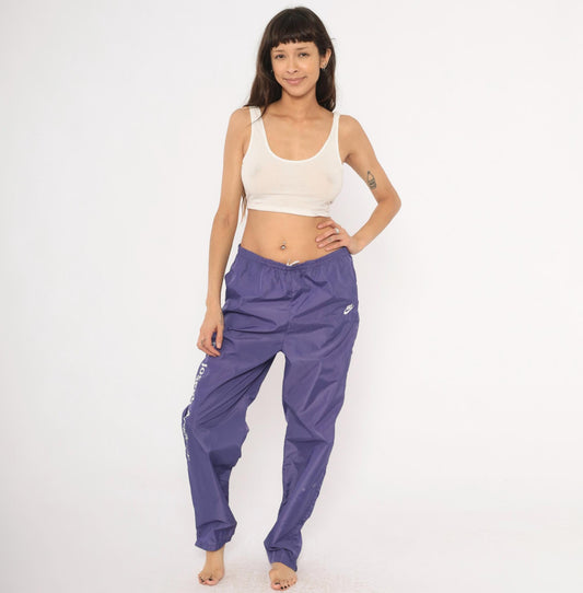 90s Nike Purple Nylon Windbreaker Pants Straight Leg Large L