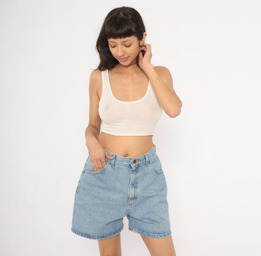 90s Lee Light Wash Denim Shorts High Rise Relaxed Fit Women's 30