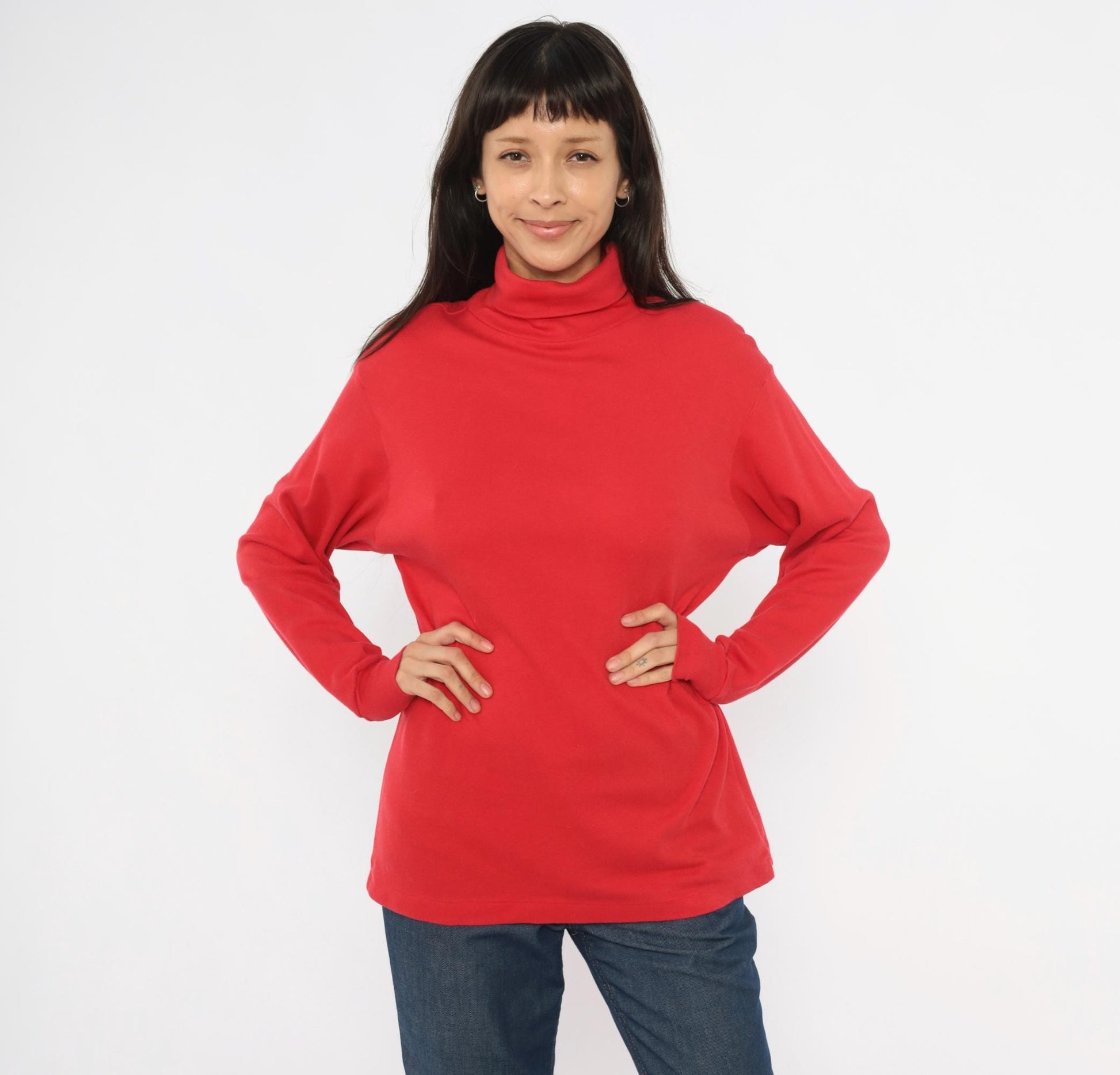 90s The Eagle's Eye Red Turtleneck Cotton Pullover Tunic Large XL