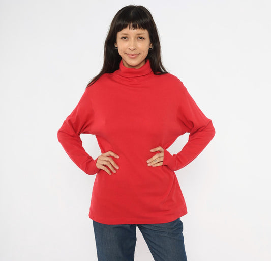 90s The Eagle's Eye Red Turtleneck Cotton Pullover Tunic Large XL