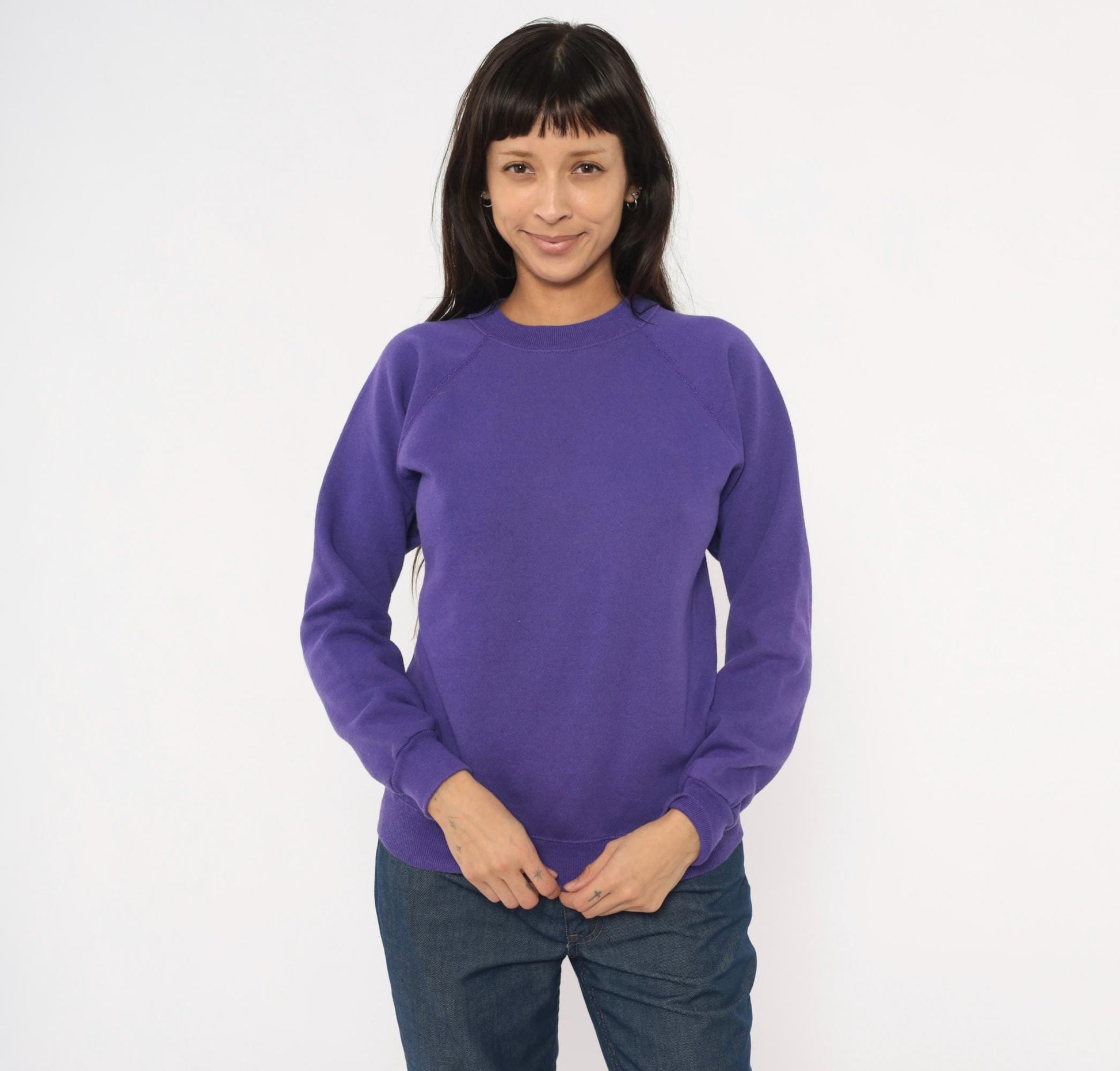 90s Hanes Sport Purple Crewneck Sweatshirt Raglan Sleeve Small S