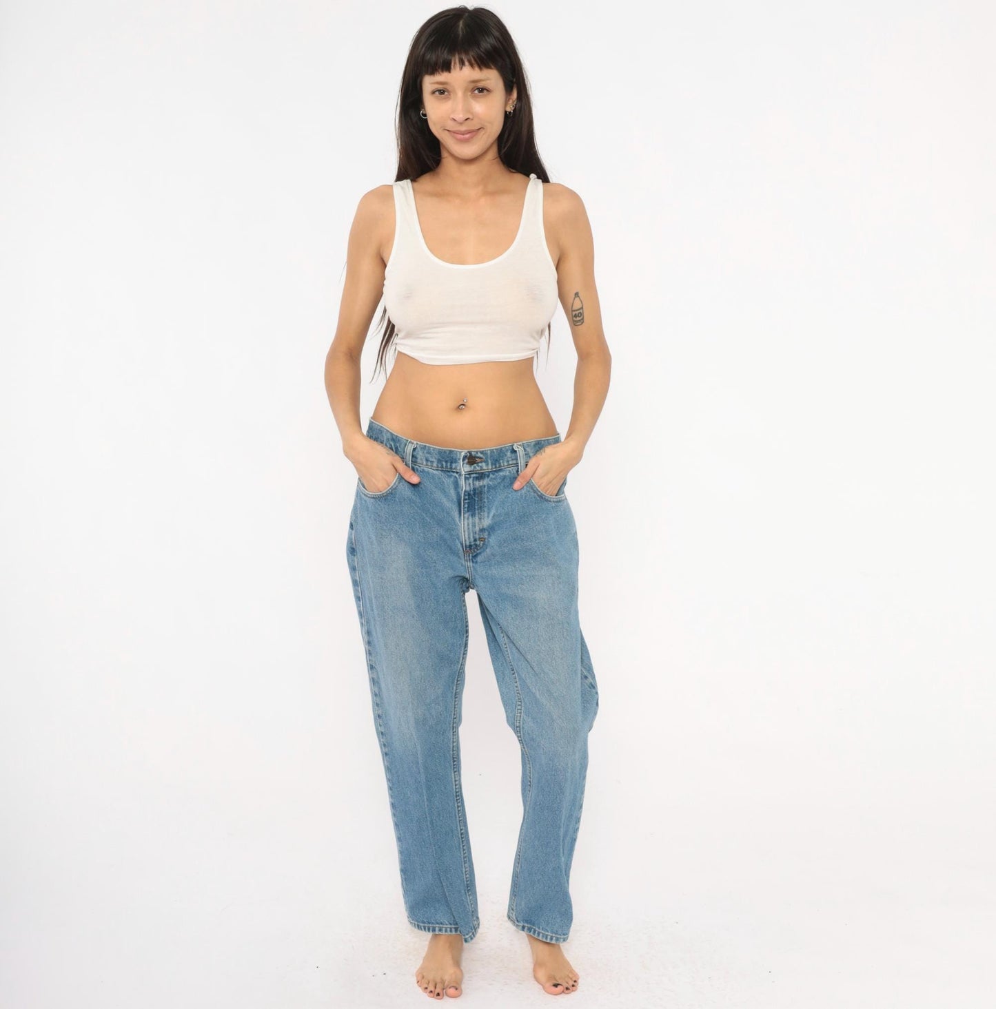 L.L. Bean Straight Leg Jeans 90s Medium Wash Denim Blue Cotton 35x29