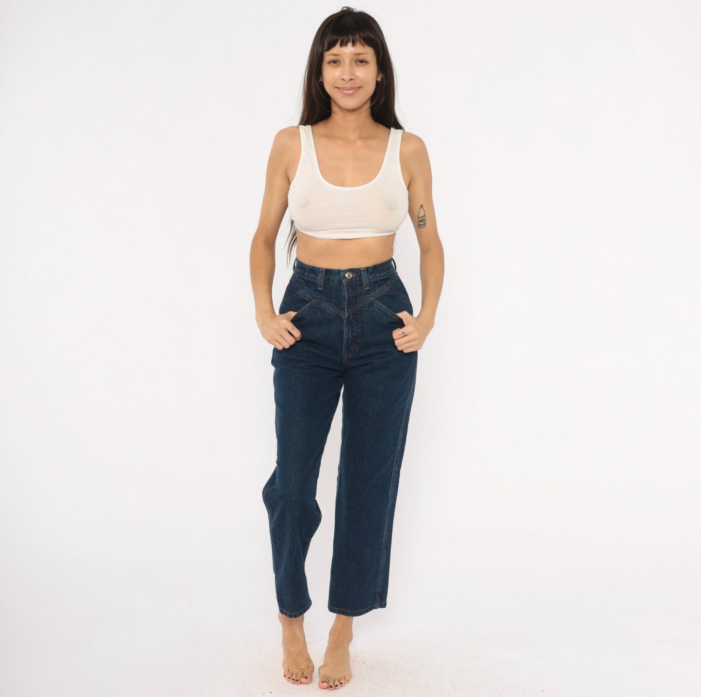 90s Rockies High Waisted Dark Wash Denim Mom Jeans Navy Tapered Leg Extra Small XS