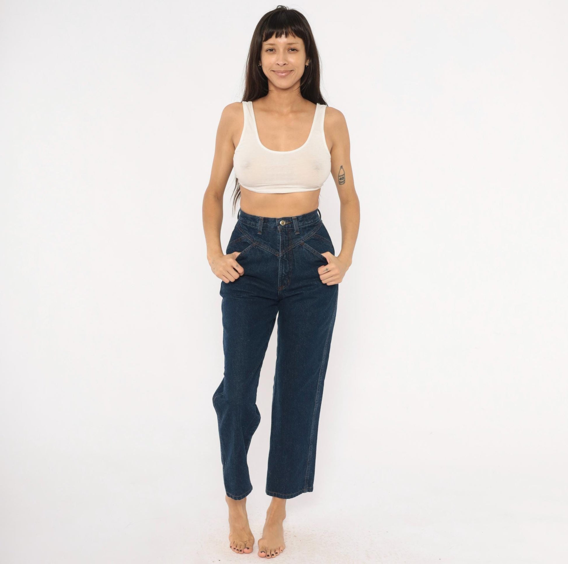 90s Rockies High Waisted Dark Wash Denim Mom Jeans Navy Tapered Leg Extra Small XS
