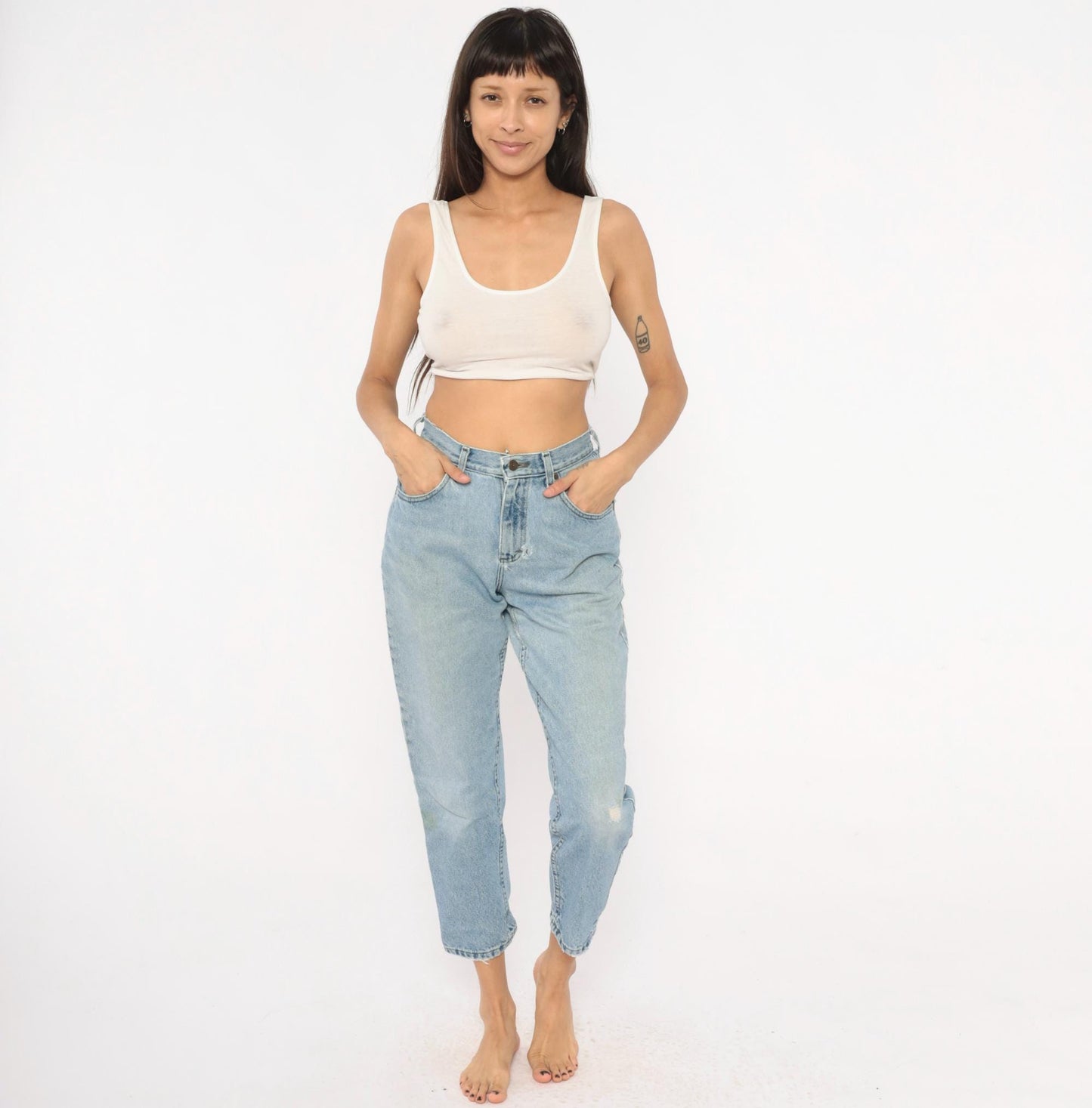 90s Lee Mom Jeans Light Wash High Waisted Tapered Denim Petite Small