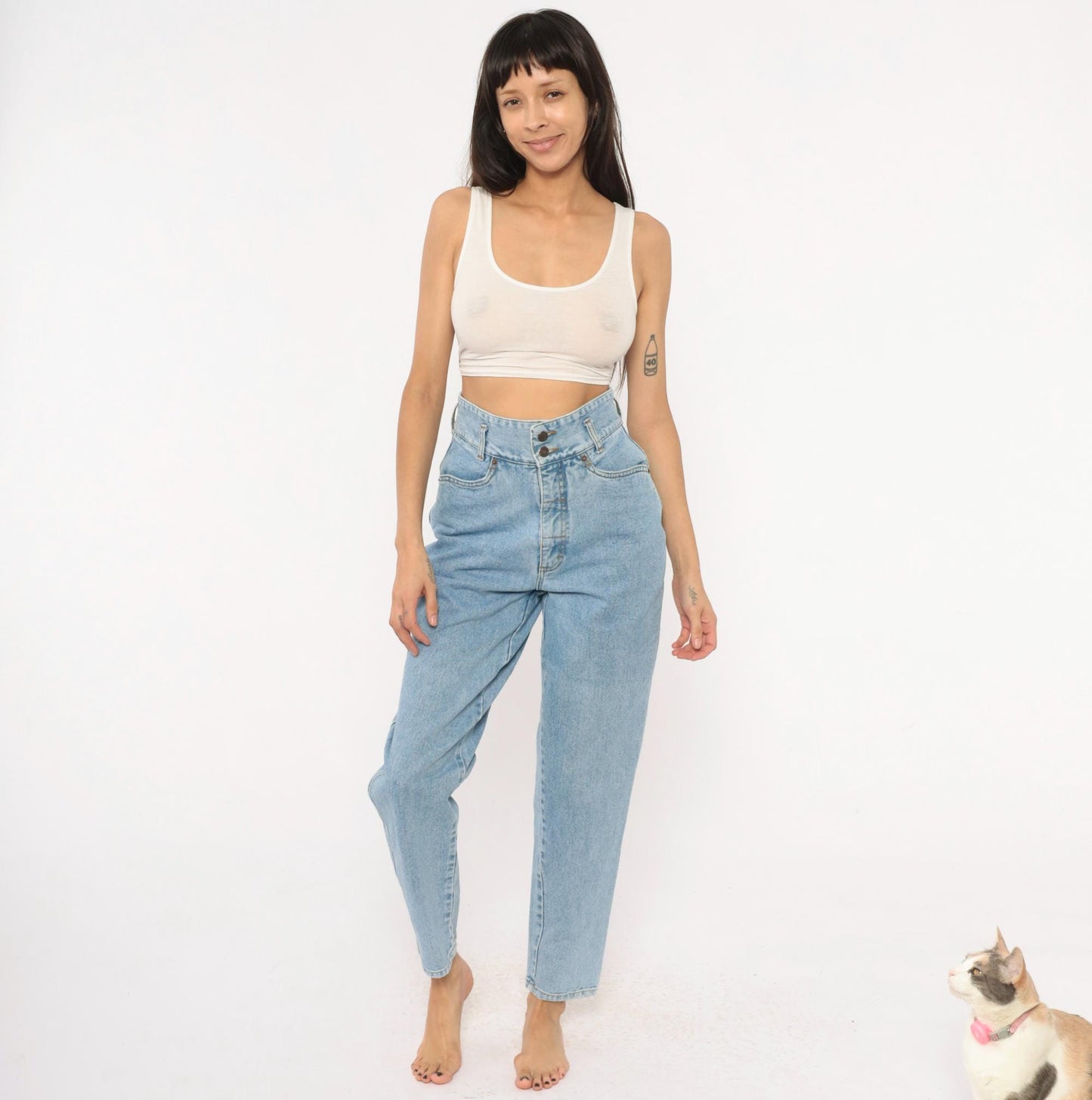 90s Sostanza Workwear Mom Jeans Light Wash High Rise Tapered Extra Small XS