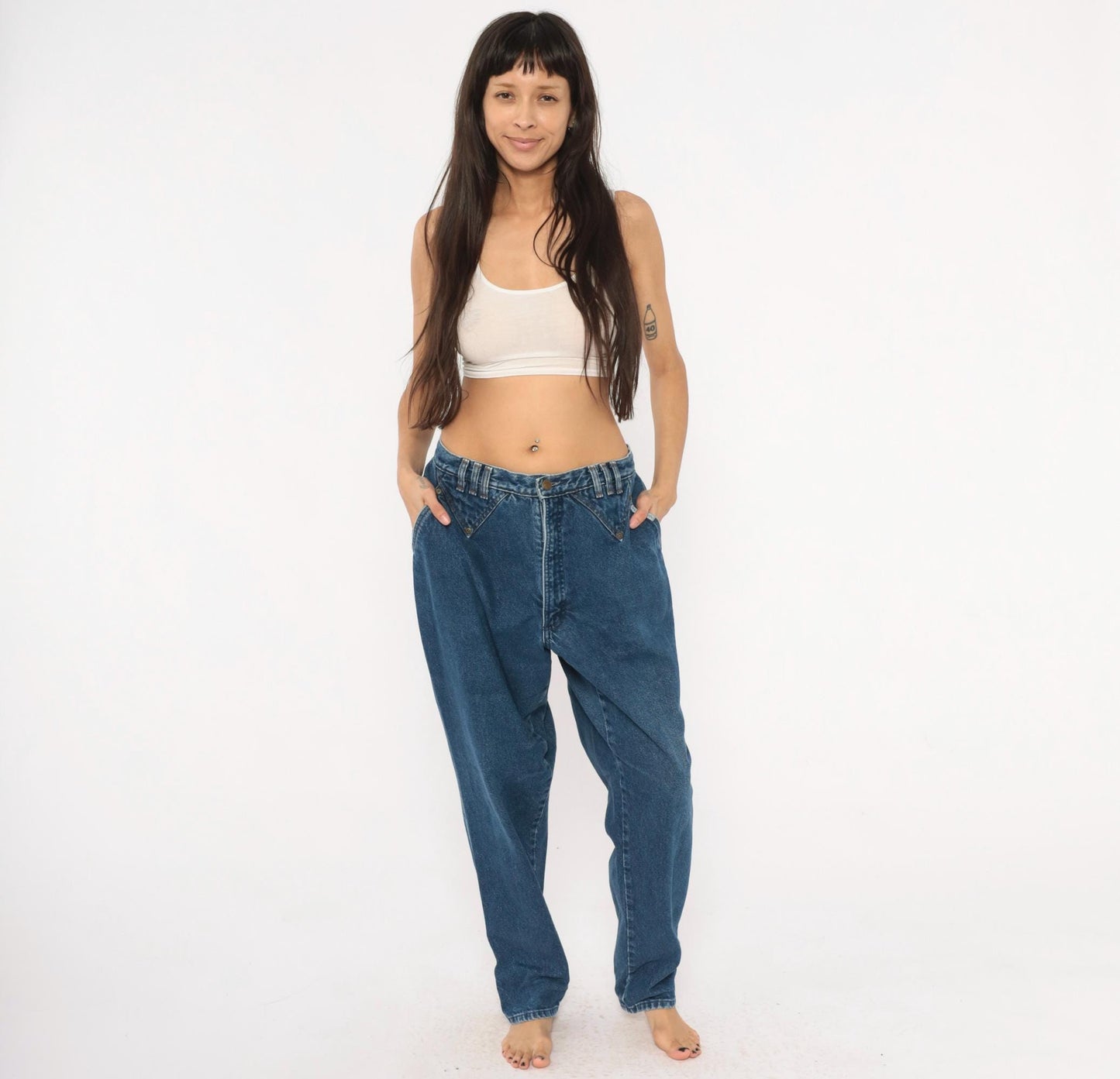 90s Rocky Mountain High Waisted Denim Jeans Cobalt Blue Tapered Straight Leg 34x31