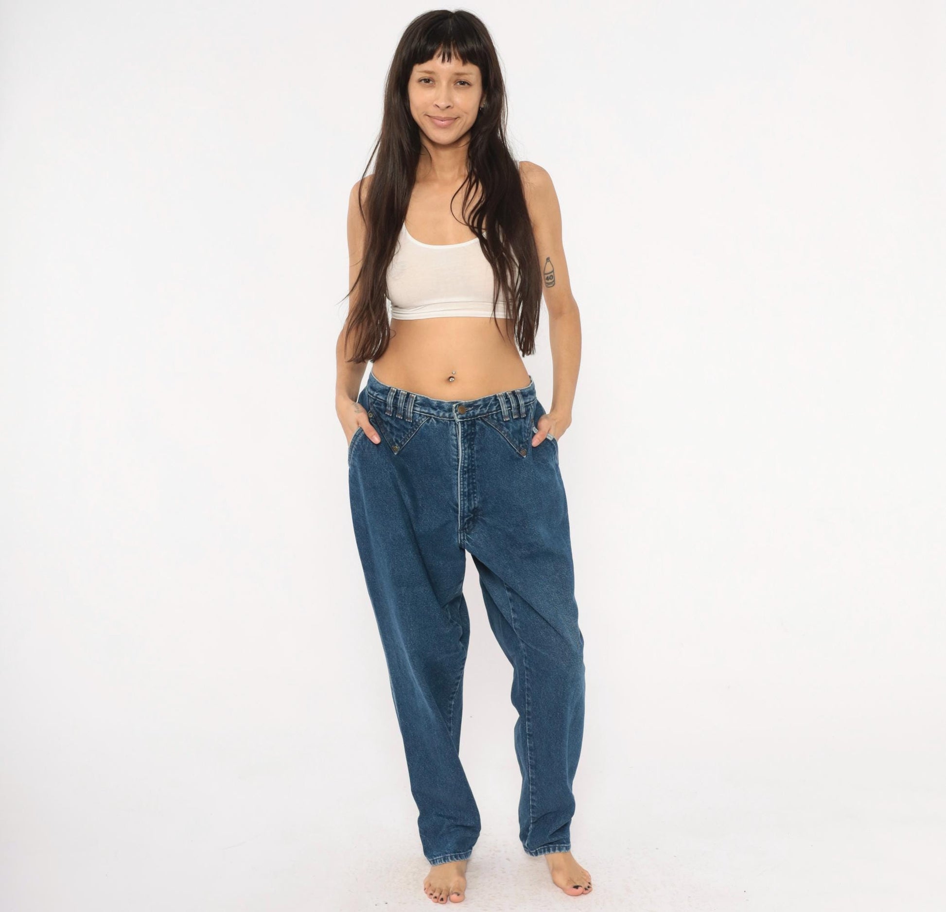 90s Rocky Mountain High Waisted Denim Jeans Cobalt Blue Tapered Straight Leg 34x31