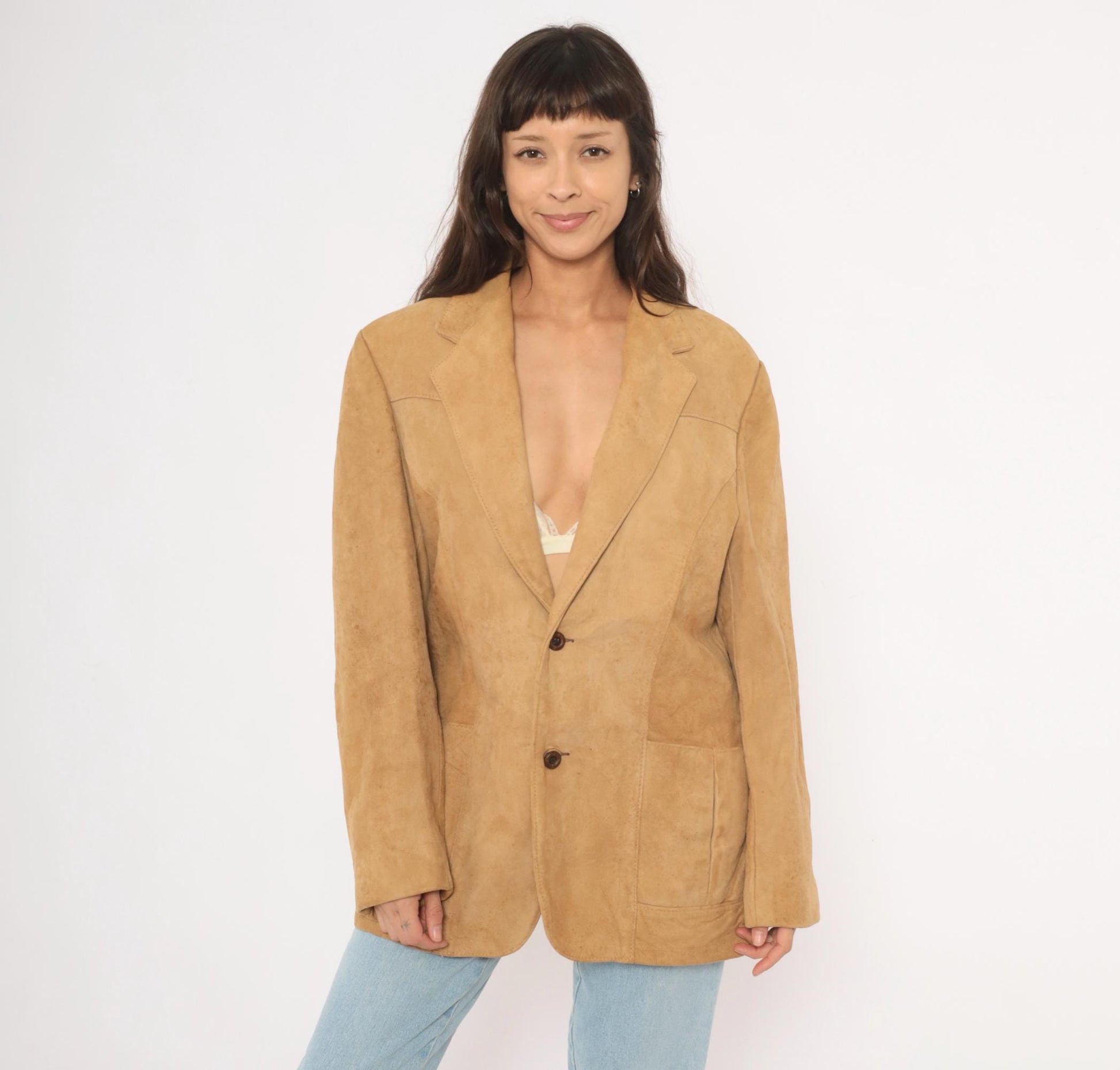 70s Reed Sportswear Suede Blazer Tan Notched Lapel Sport Coat Small S