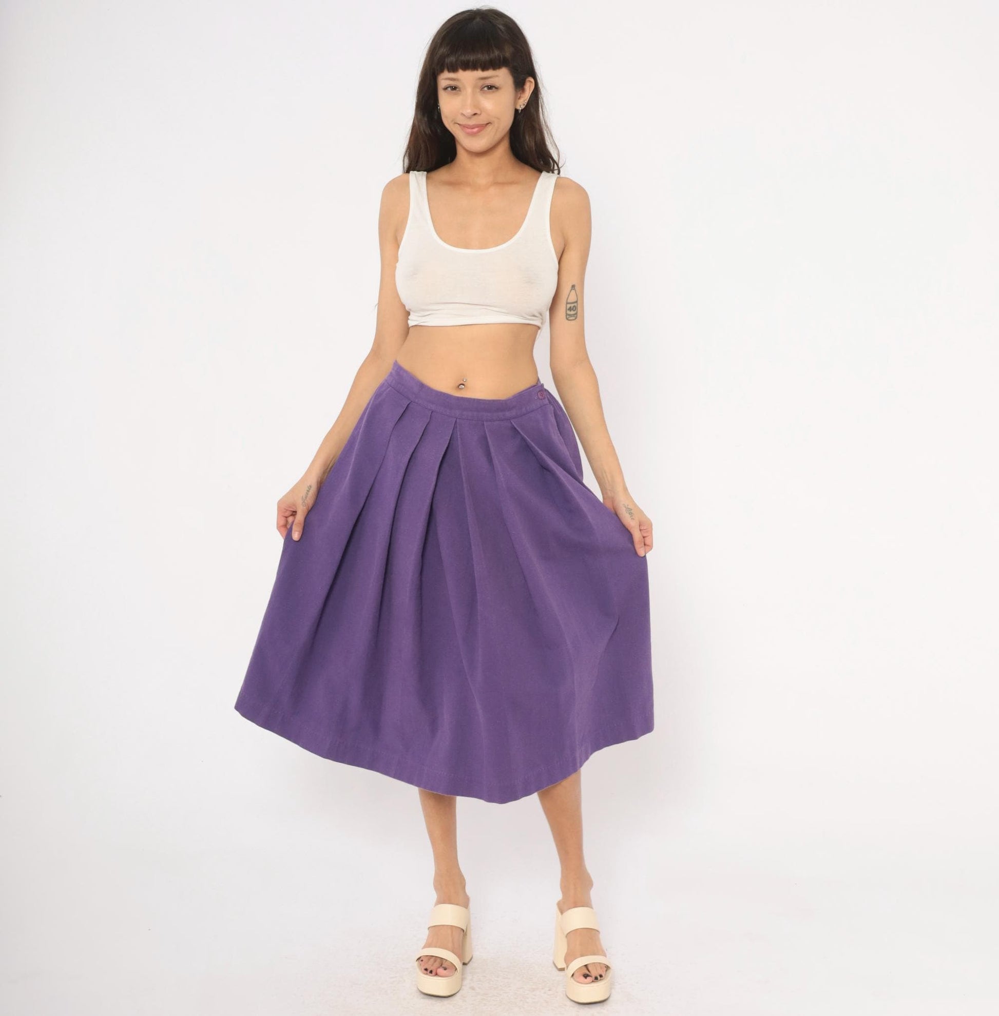 90s Hannington Boston Purple Pleated Midi Skirt Medium M