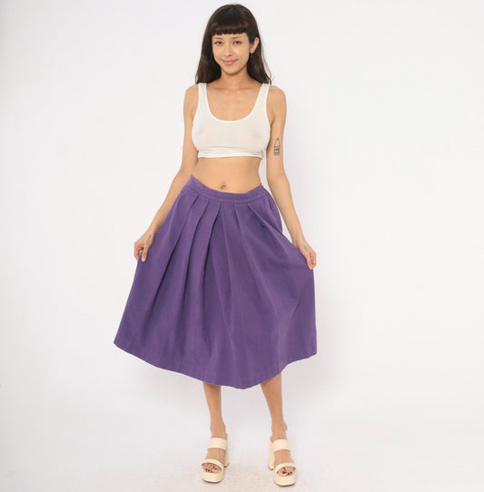 90s Hannington Boston Purple Pleated Midi Skirt Medium M
