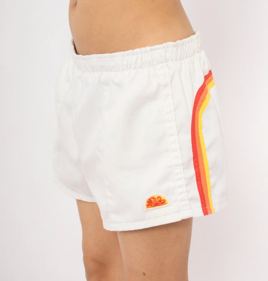 80s Sundek White Cotton Running Shorts Rainbow Stripe Medium