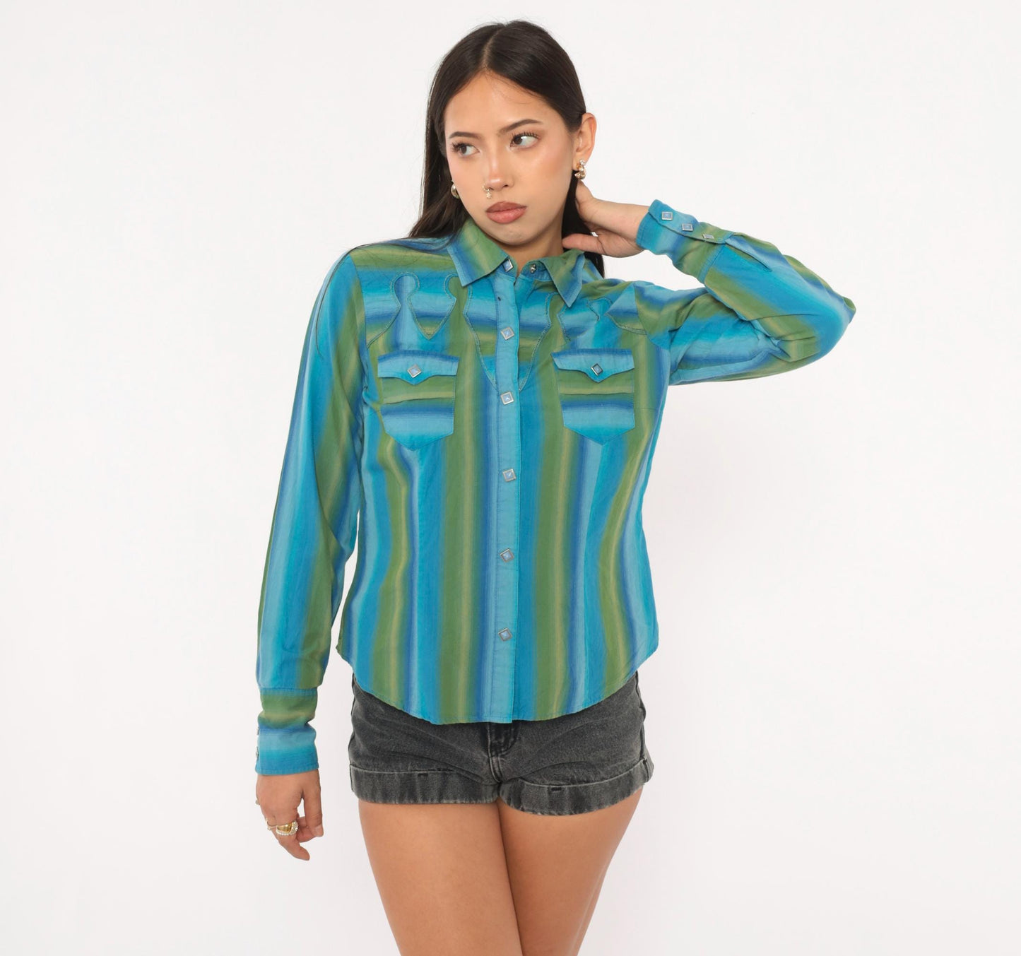 2000s Roper Western Shirt Striped Snap Button Cotton Yoke Small S