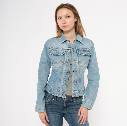 90s Big Star Light Wash Denim Jacket Cropped Pointed Collar Extra Small XS