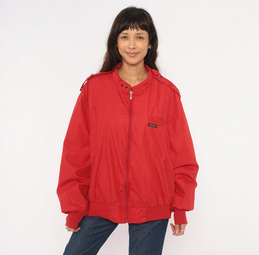 80s Members Only Red Bomber Jacket Café Racer Cotton Snap Collar Plus Size XXL