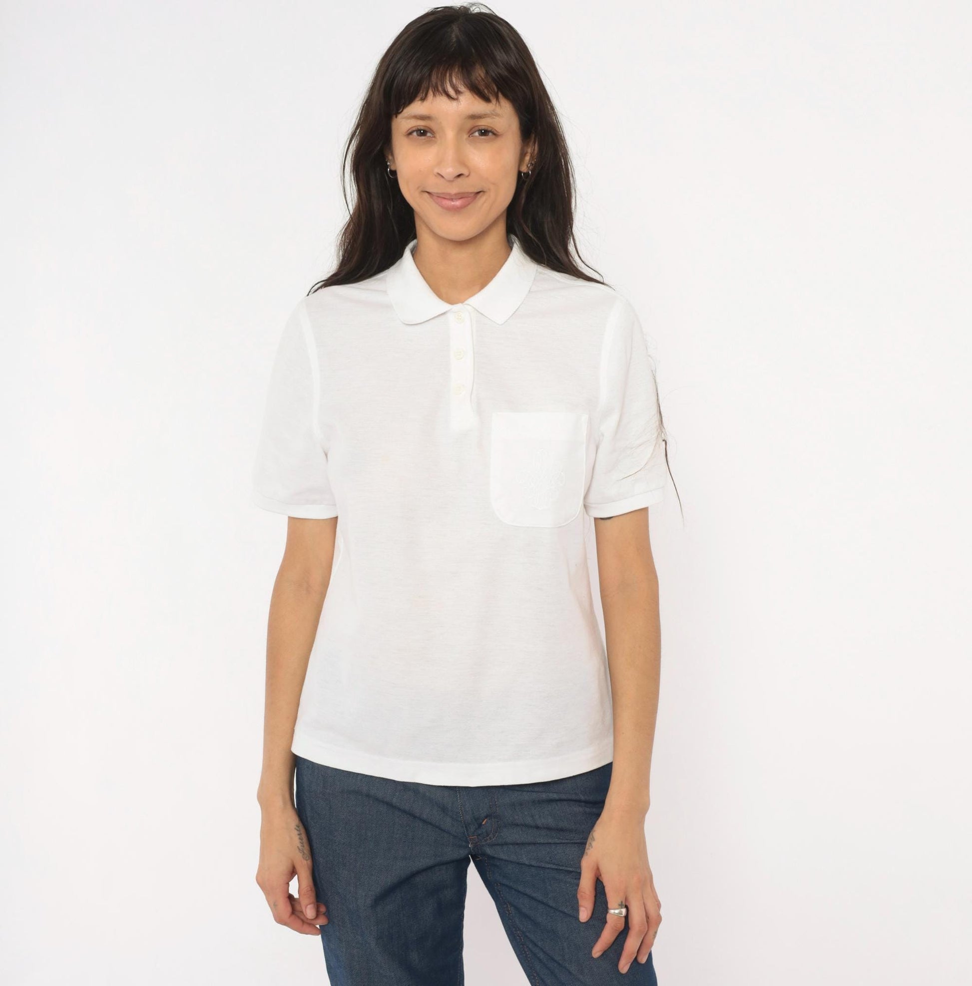 80s Lily's of Beverly Hills White Polo Shirt Embroidered Monogram Small