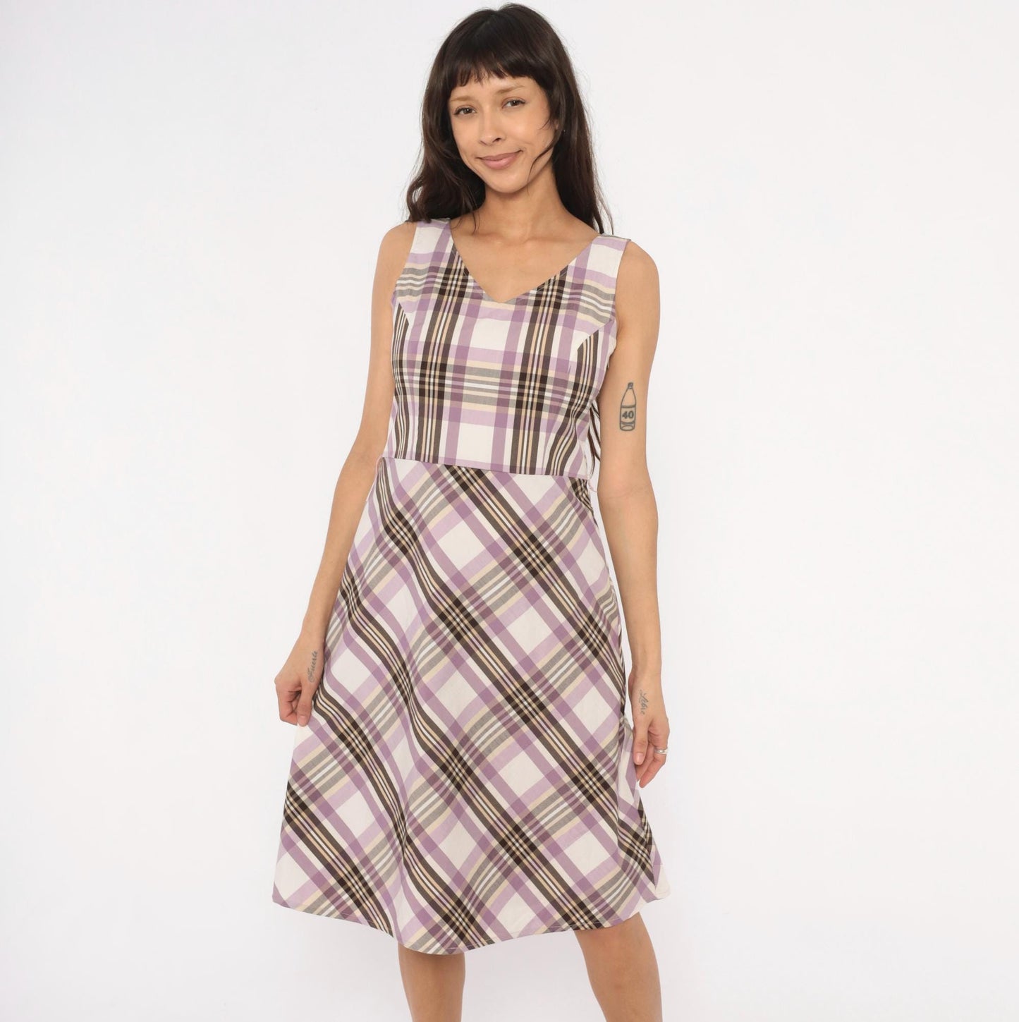 90s Kari Lavender Plaid Sundress V-Neck Mini Check Small