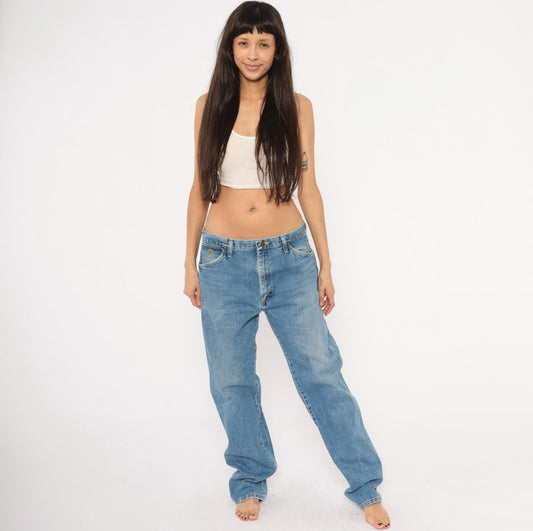 90s Wrangler Medium Wash Straight Leg Jeans High Rise Blue Denim 35x34