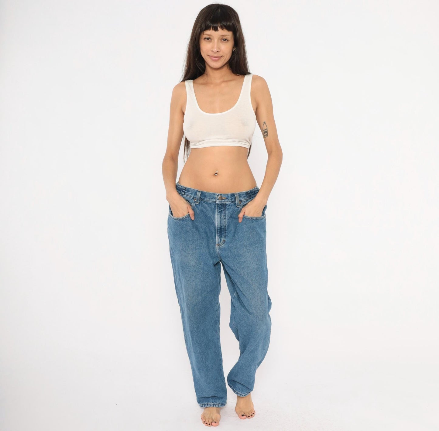 90s L.L.Bean Stonewash Denim Jeans Straight Leg Relaxed Fit Blue 36x29
