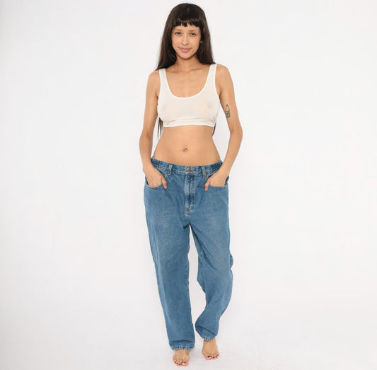 90s L.L.Bean Stonewash Denim Jeans Straight Leg Relaxed Fit Blue 36x29
