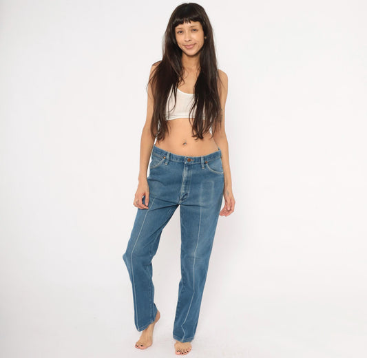 90s Wrangler Straight Leg Jeans Medium Wash Denim Blue Cotton 35 x 32