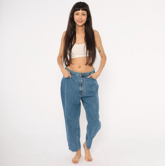 90s Fresno High Waisted Tapered Jeans Stonewash Blue Cotton 33x25