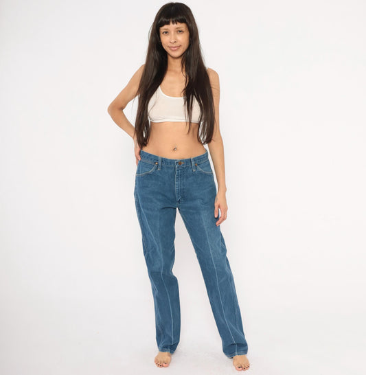 90s Wrangler Cowboy Cut Jeans Straight Leg High Rise Medium Wash 34x33