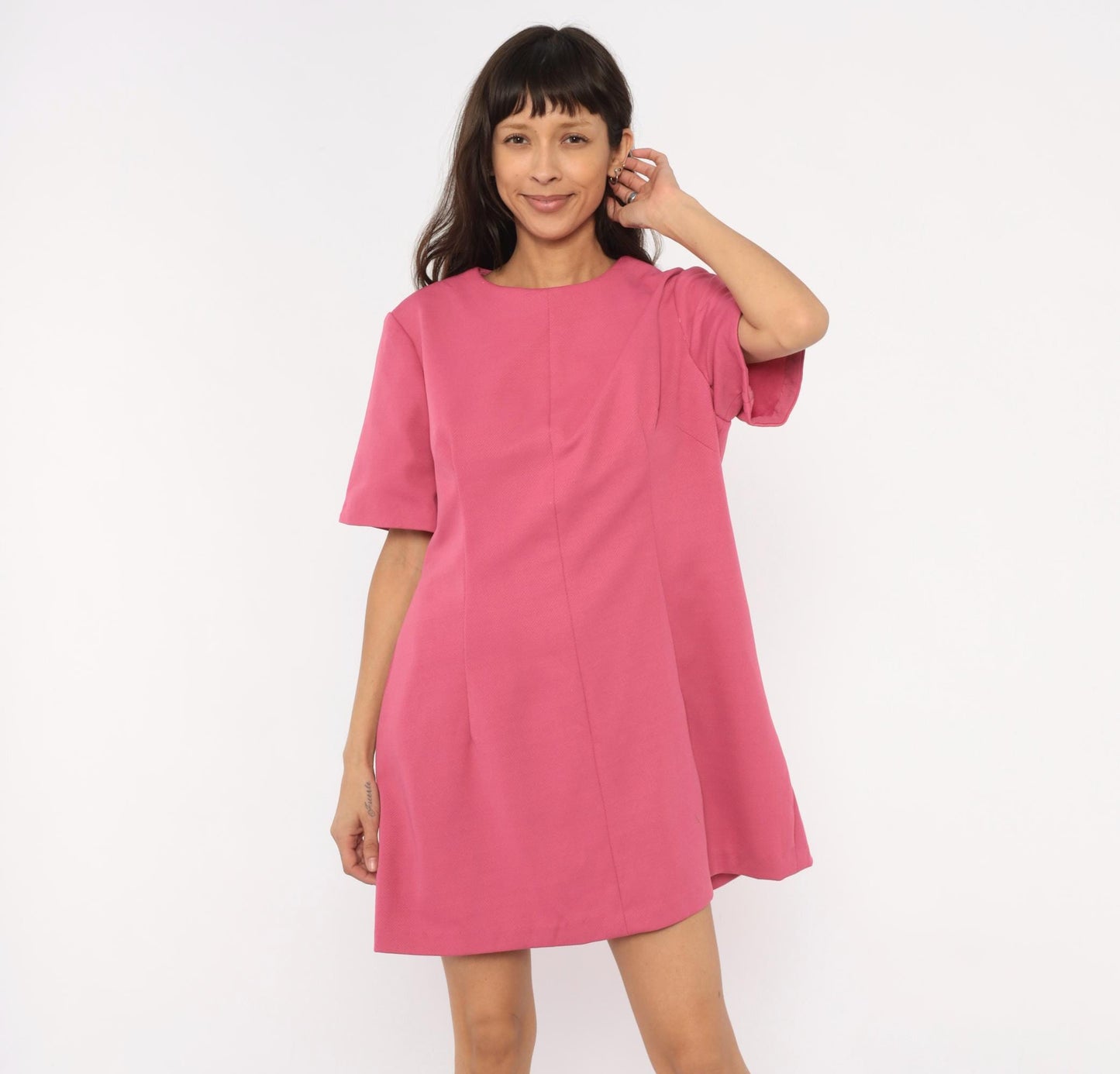 60s Pink Shift Dress A-Line Mini Scoop Neckline Short Sleeve Extra Large