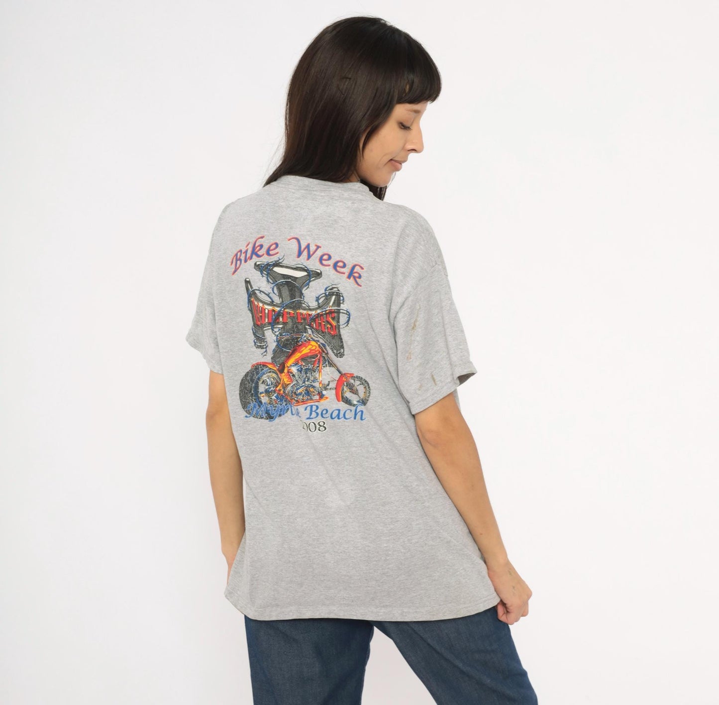 2000s Delta Myrtle Beach Bike Week Chopper Graphic Tee Heather Grey Large L