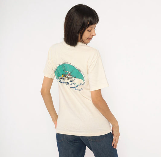 90s Grady-White Boats Sportfishing Graphic Tee Cream Cotton Medium M