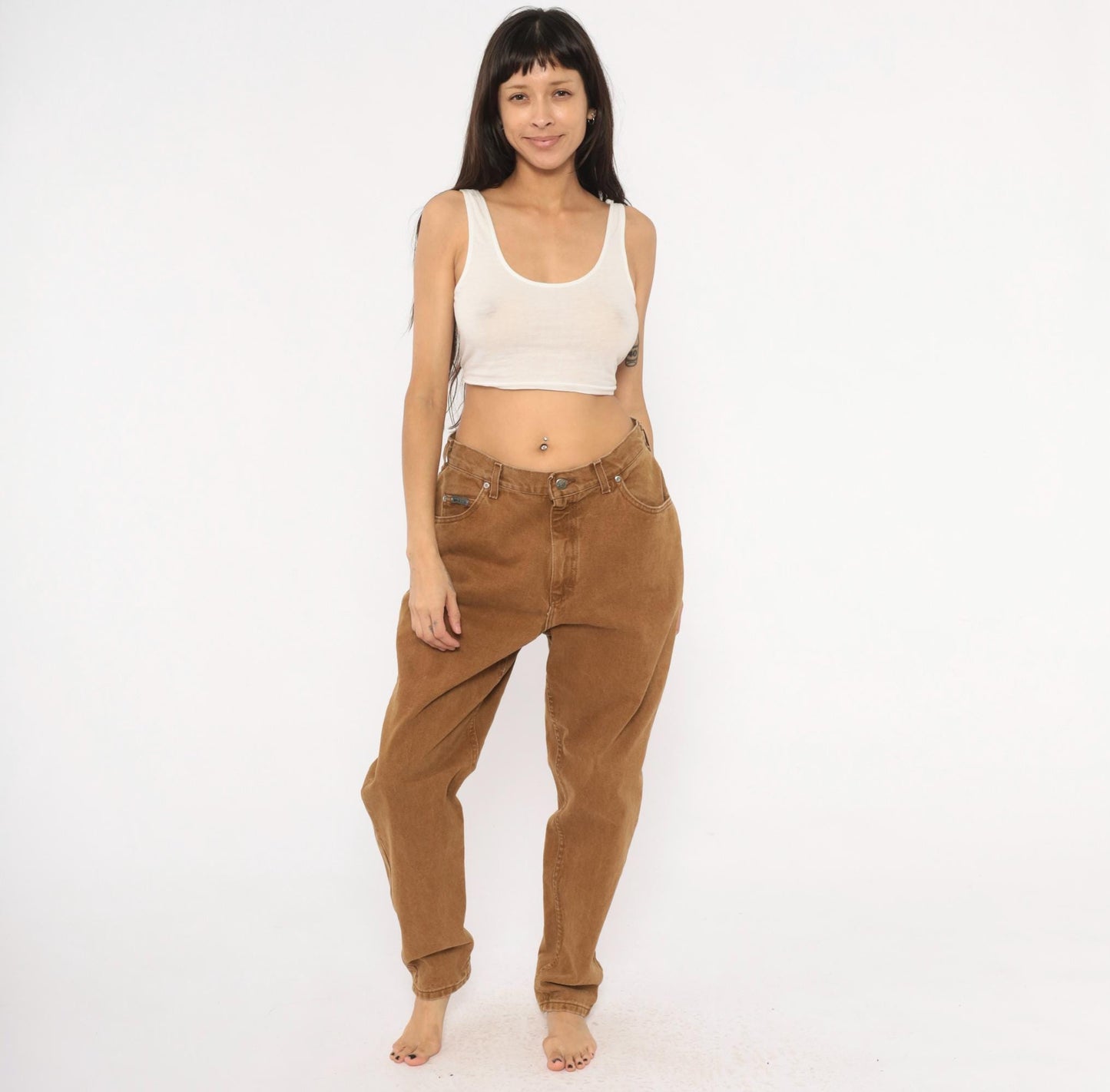 90s Lee Brown Tapered High-Waisted Jeans Denim Tan Cotton Medium M