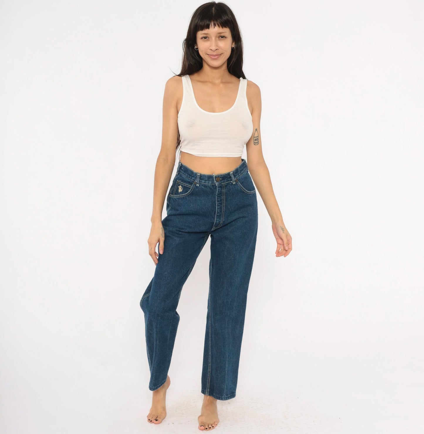 80s Kenny Rogers Western Embroidered Daisy Jeans High Waist Straight Leg Blue 28