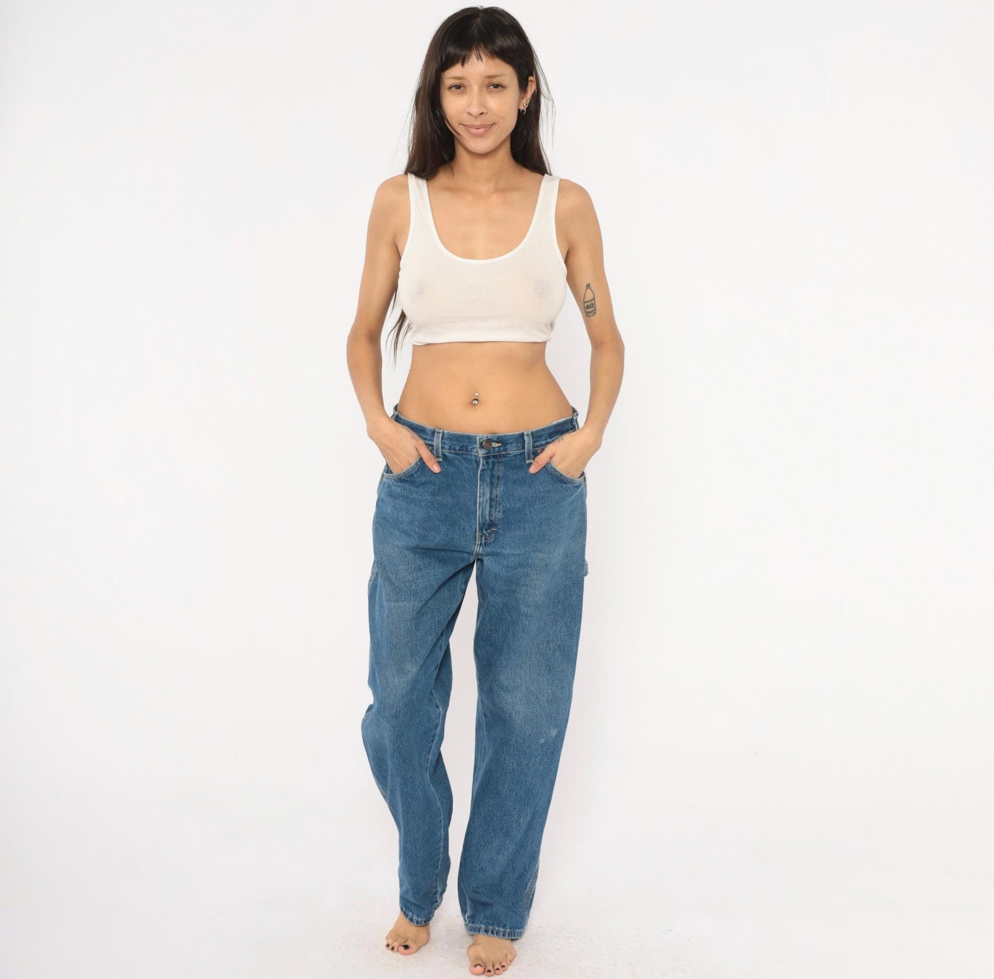 Dickies Carpenter Jeans 90s Cobalt Blue Denim Straight Leg Utility 33x32
