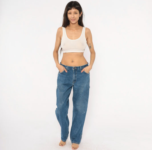 Dickies Carpenter Jeans 90s Cobalt Blue Denim Straight Leg Utility 33x32