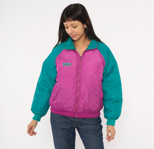 90s Paris Sport Club Reversible Down Puffer Jacket Teal Magenta Medium M