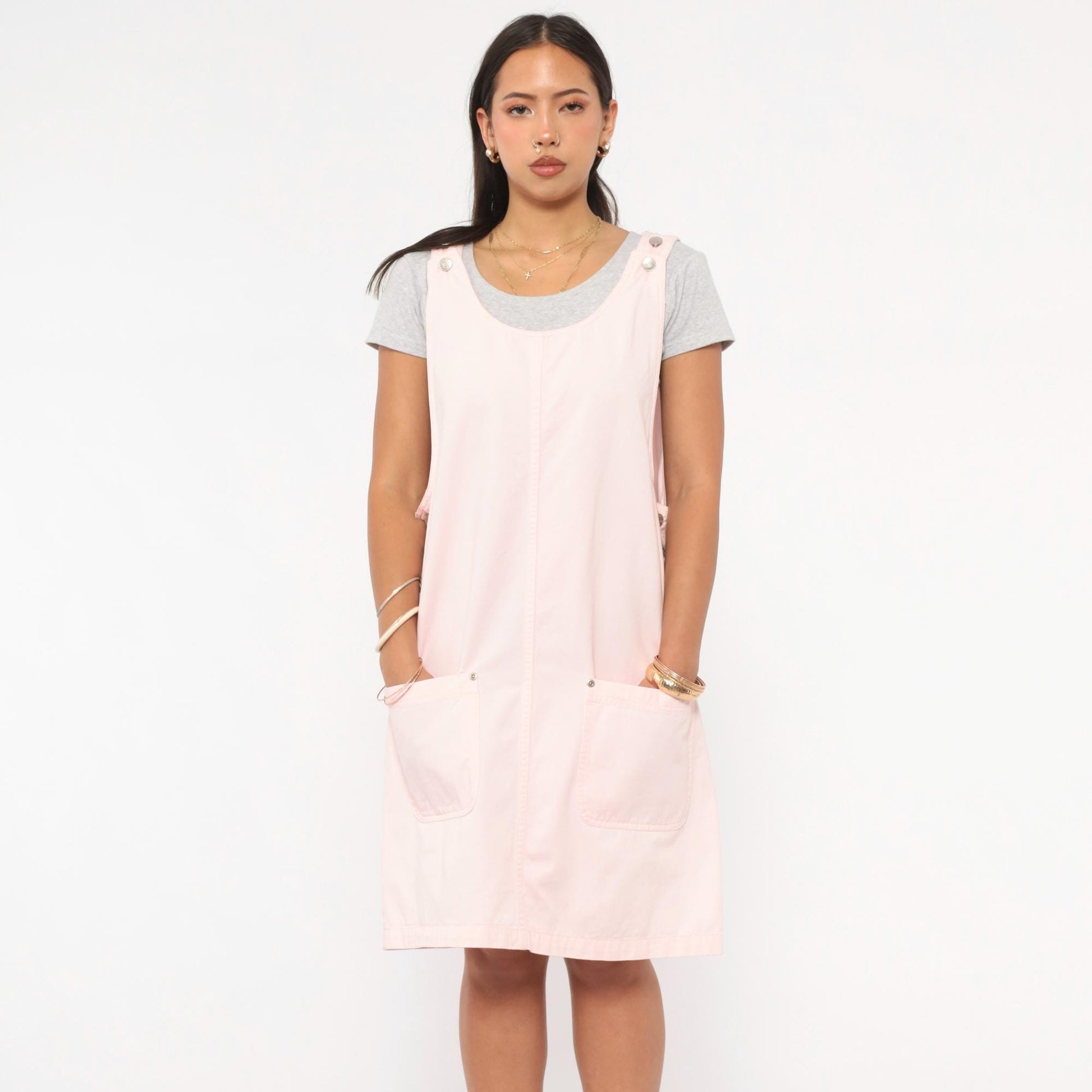 90s Denim and Co Blush Pink Cotton Pinafore Dress Knee Length Medium M
