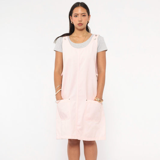 90s Denim and Co Blush Pink Cotton Pinafore Dress Knee Length Medium M