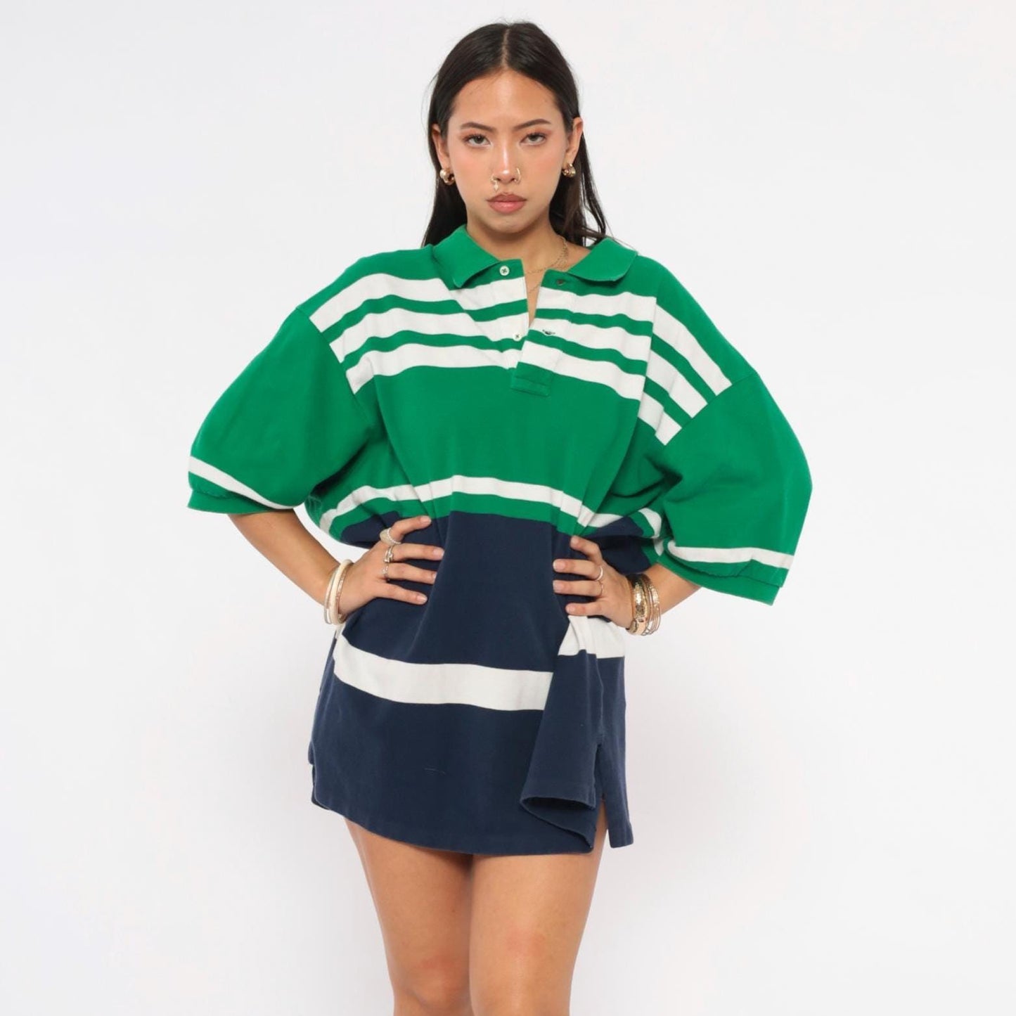 Polo Ralph Lauren Green Striped Rugby Polo Colorblock Navy XXL