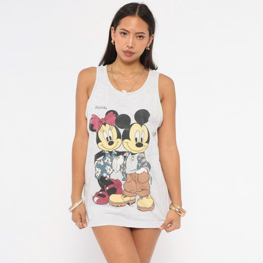 90s Mickey Minnie Mouse Tank Grey Heather Florida Disney Graphic Medium M
