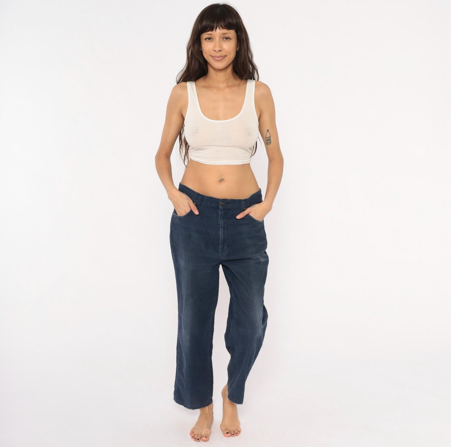 90s BCC Blues Navy Corduroy Pants Straight Leg Five Pocket 34/30