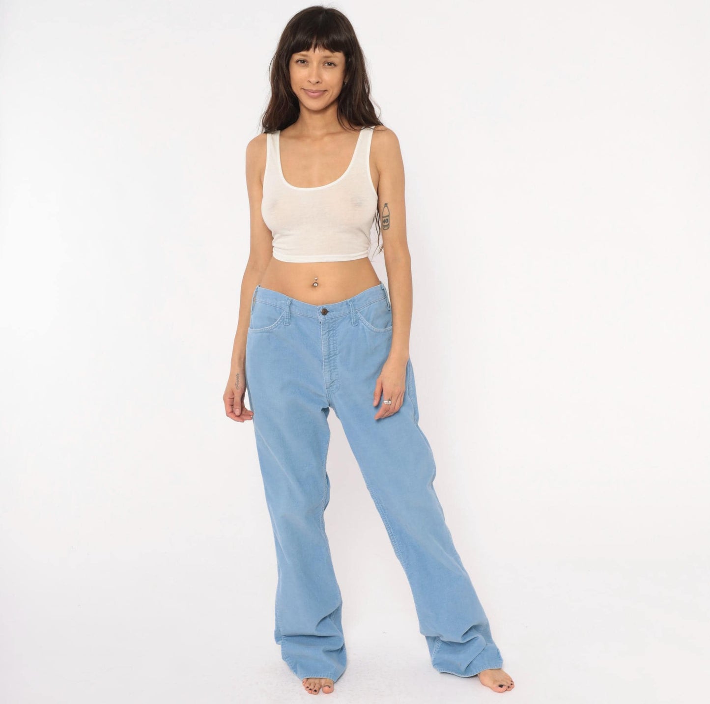 80s Sky Blue Corduroy Flare Pants Bell Bottom Powder Blue Trousers 34x34