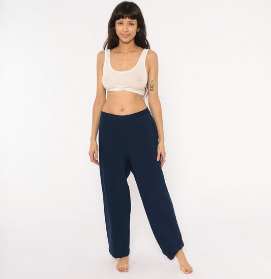 70s Bend Over Navy Pull-On Trousers Wide Leg High Rise XXL