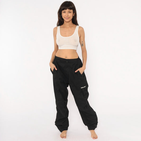 2000s Gore-Tex Black Nylon Shell Pants Cargo Pocket Snap Waist Large L