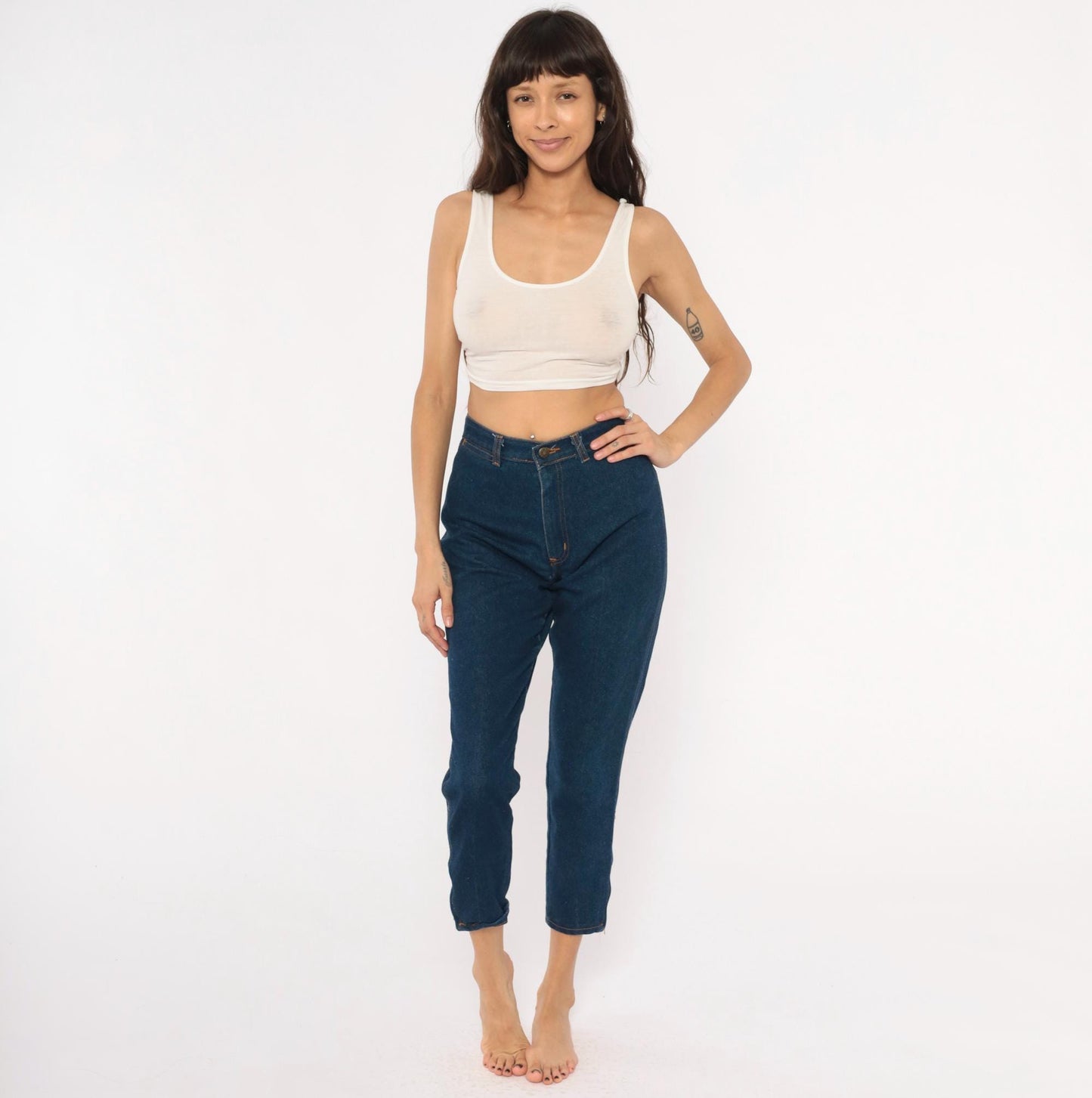 80s Filippo Totti High Waisted Dark Denim Jeans Tapered Leg Navy Small
