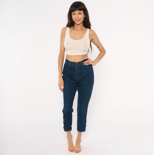 80s Filippo Totti High Waisted Dark Denim Jeans Tapered Leg Navy Small
