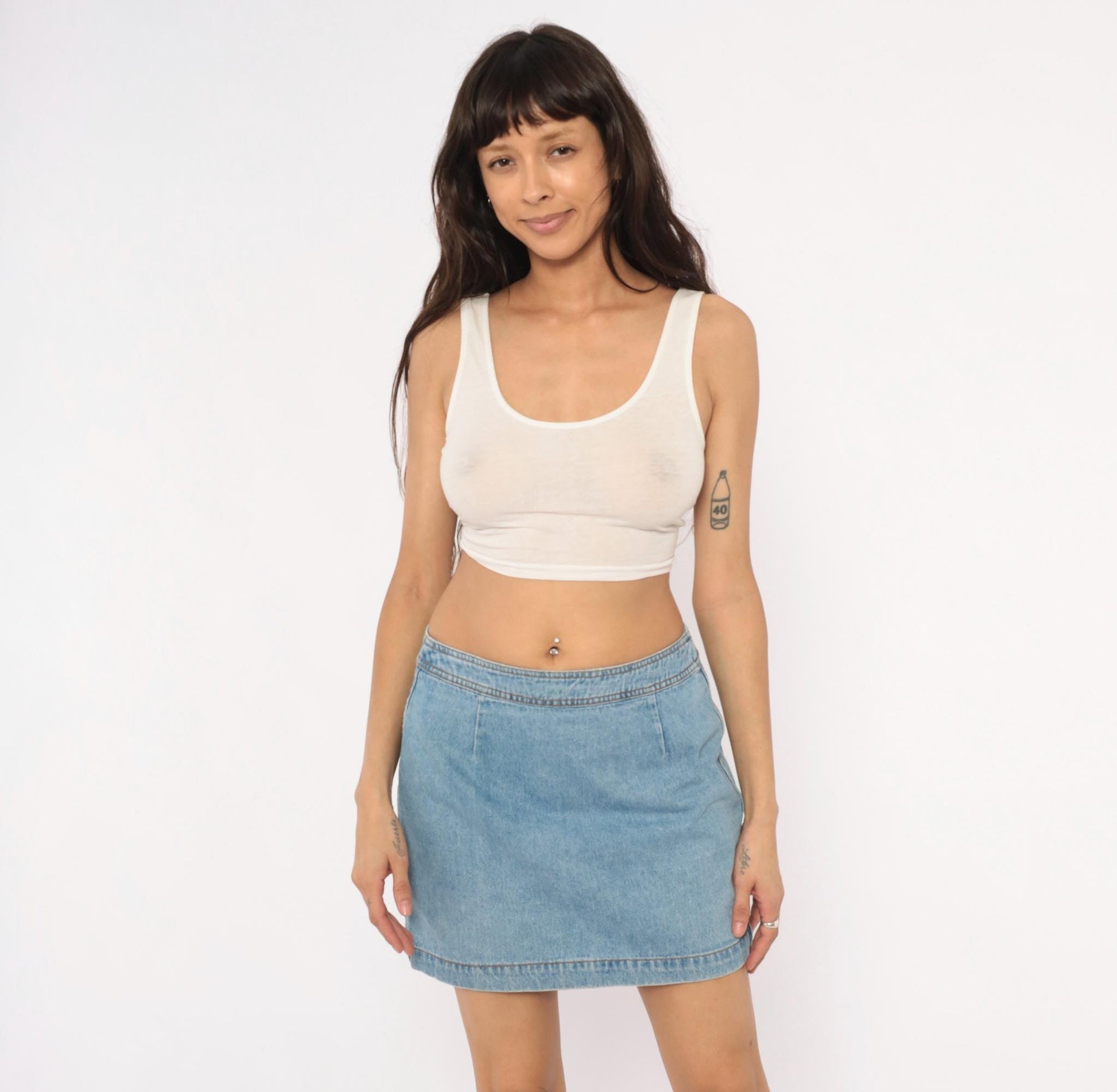 90s Exp Light Wash Denim Mini Skirt A-Line Low Rise Medium M