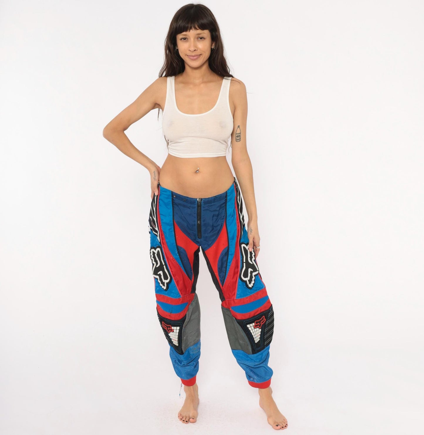 90s Fox Racing Motocross Pants Blue Red Black Colour-Block MX Trousers Large