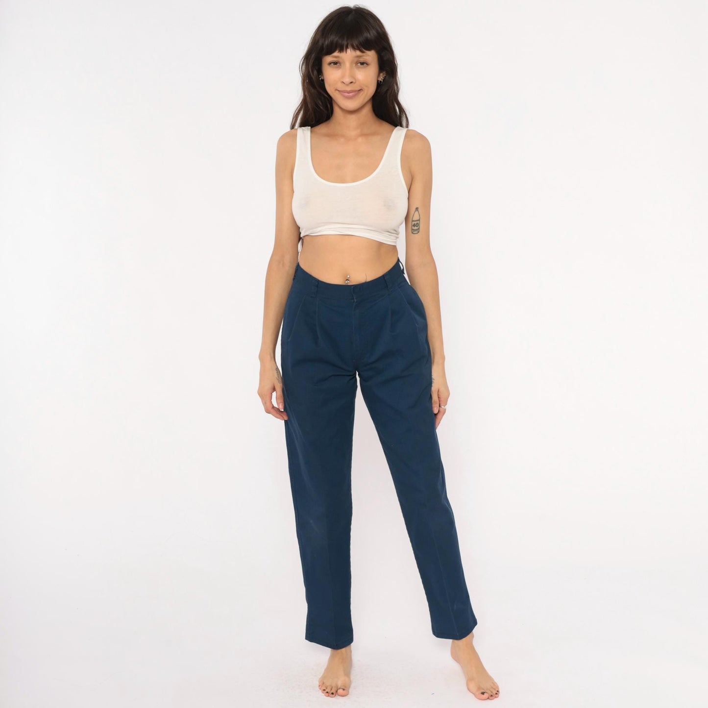 80s Mark Twain Navy Pleated Trousers High Waist Tapered Ankle Length Small